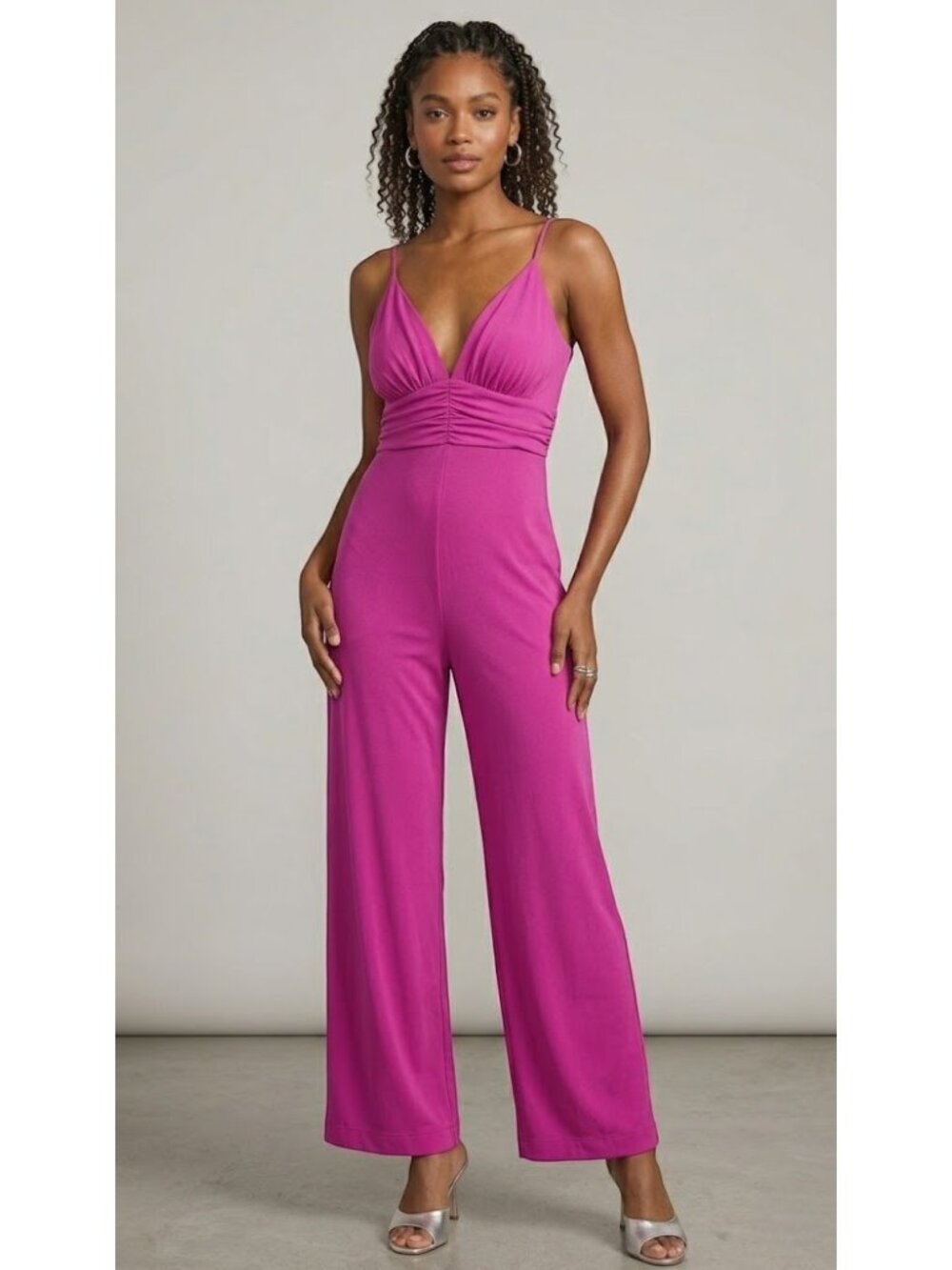 Alexia Admor Eline Wide Leg Jumpsuit Pink V Neck Size 10 NWT